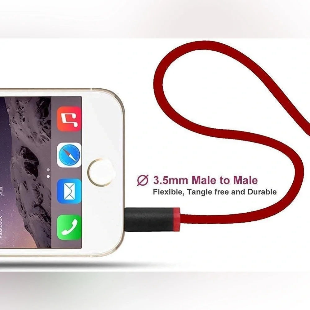 .5mm Jack to USB Auxiliary Charger Sync Data Transfer Cable (Red)